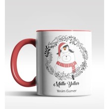 Kişiye Özel Mutlu  Yıllar Kutup Ayısı Penguen Tasarımlı Kırmızı Kupa