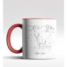 Kişiye Özel Mutlu Yıllar Geyik Tasarımlı Kırmızı Kupa