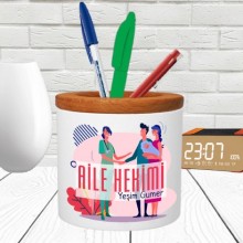 Kişiye Özel Aile Hekimi Tasarımlı Seramik Kalemlik