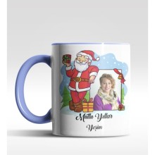 Kişiye Özel Mutlu Yıllar Fotoğraf Tasarımlı Mavi Kupa