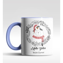 Kişiye Özel Mutlu  Yıllar Kutup Ayısı Penguen Tasarımlı Mavi Kupa