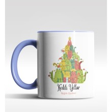 Kişiye Özel Kedili Yıllar Tasarımlı Mavi Kupa