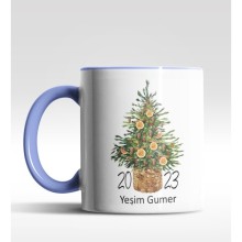 Kişiye Özel 2022 Portakal Ağacı Tasarımlı Mavi Kupa