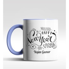 Kişiye Özel Happy New Year 2022 Tasarımlı Mavi Kupa