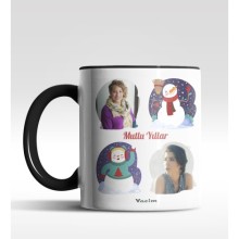 Kişiye Özel Mutlu Yıllar 2 Fotoğraflı Tasarımlı Siyah Kupa