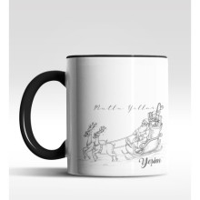 Kişiye Özel Mutlu Yıllar Noel Baba Tasarımlı Siyah Kupa