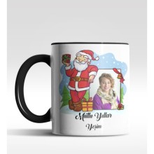 Kişiye Özel Mutlu Yıllar Fotoğraf Tasarımlı Siyah Kupa