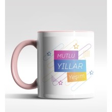 Kişiye Özel Mutlu Yıllar Yıldızlı Tasarımlı Pembe Kupa