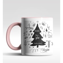 Kişiye Özel Yeni Yılın Kutlu Olsun Çam Ağacı Tasarımlı Pembe Kupa