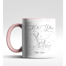 Kişiye Özel Mutlu Yıllar Geyik Tasarımlı Pembe Kupa