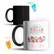 Kişiye Özel Mutlu Yıllar Minik Köpekler Tasarımlı Sihirli Kupa