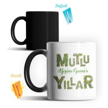 Kişiye Özel Mutlu Yıllar Text Tasarımlı Sihirli Kupa