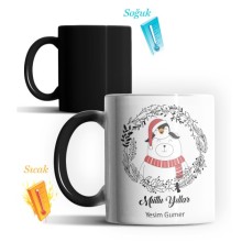 Kişiye Özel Mutlu  Yıllar Kutup Ayısı Penguen Tasarımlı Sihirli Kupa