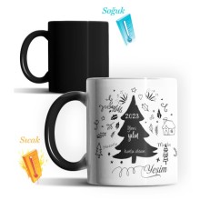 Kişiye Özel Yeni Yılın Kutlu Olsun Çam Ağacı Tasarımlı Sihirli Kupa