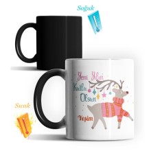 Kişiye Özel Yeni Yılın Kutlu Olsun Geyik Tasarımlı Sihirli Kupa