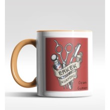 Kişiye Özel Erkek Kuaförü Tasarımlı Turuncu Kupa