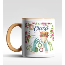 Kişiye Özel Çiçekçi Tasarımlı Turuncu Kupa