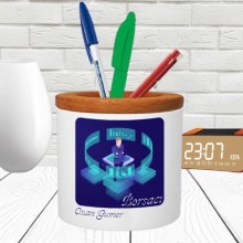 Kişiye Özel Borsacı Tasarımlı Seramik Kalemlik