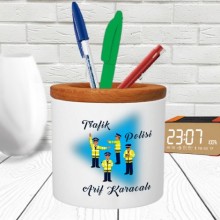 Kişiye Özel Trafik Polisi Tasarımlı Seramik Kalemlik