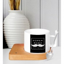 Kişiye Özel Süper Baba Tasarımlı Ahşap Altlıklı Seramik Fincan