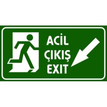 Acil Çıkış Tabelası (Sol Aşağı Yön Ok) - PVC