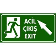 Acil Çıkış Tabelası (Sol Yukarı Yön Ok) - Metal