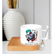 Kişiye Özel Fotoğraflı Tasarımlı Ahşap Altlıklı Seramik Fincan