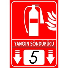 Yangın Söndürücü Numaralı Aşağı Ok Yardım Tabelası - Metal