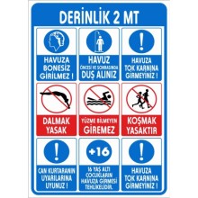 Havuz Derinliği Uyarı Tabelası - Sticker