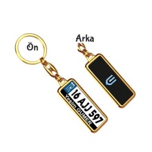 Kişiye Özel Skywell İmge Siyah Logo Tema Plaka Anahtarlık - Altın Krom Kaplama