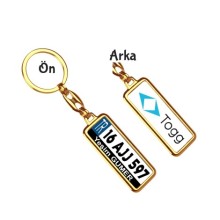 Kişiye Özel Togg Logo Tema Plaka Anahtarlık - Altın Krom Kaplama