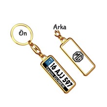 Kişiye Özel MG Siyah Logo Tema Plaka Anahtarlık - Altın Krom Kaplama