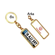 Kişiye Özel Tümosan Kırmızı Logo Tema Plaka Anahtarlık - Altın Krom Kaplama