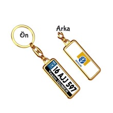 Kişiye Özel New Holland 2 Logo Tema Plaka Anahtarlık - Altın Krom Kaplama