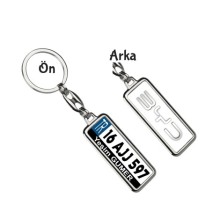 Kişiye Özel BYD Logo Tema Plaka Anahtarlık - Gümüş Krom Kaplama