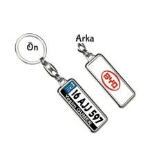 Kişiye Özel BYD Kırmızı Logo Tema Plaka Anahtarlık - Gümüş Krom Kaplama