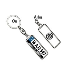 Kişiye Özel MG Siyah Logo Tema Plaka Anahtarlık - Gümüş Krom Kaplama