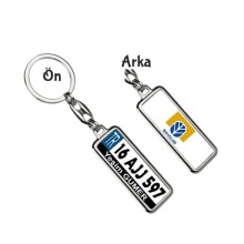 Kişiye Özel New Holland 2 Logo Tema Plaka Anahtarlık - Gümüş Krom Kaplama