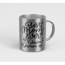 Kişiye Özel Best Mom Ever Metalik Gümüş Kupa Bardak - Gümüş