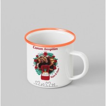 Kişiye Özel Tektaş Tasarım Siyah Renk Teacup - Turuncu