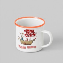 Kişiye Özel I Love You Tasarım Siyah Renk Teacup - Turuncu