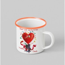 Kişiye Özel Kalp Tasarımlı Siyah Renk Teacup - Turuncu