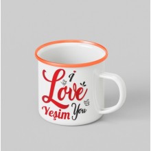 Kişiye Özel I Love You Tasarımlı Siyah Renk Teacup - Turuncu