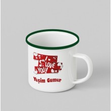 Kişiye Özel I Love You Tema Siyah Renk Teacup - Yeşil