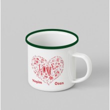 Kişiye Özel Love Tasarımlı Siyah Renk Teacup - Yeşil