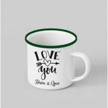 Kişiye Özel  Love You Tasarımlı Siyah Teacup - Yeşil