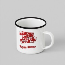 Kişiye Özel I Love You Tema Siyah Renk Teacup - Siyah