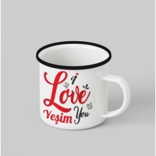 Kişiye Özel I Love You Tasarımlı Siyah Renk Teacup - Siyah