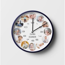 Kişiye Özel 12 Resim Baskı Tasarım Duvar Saati - Lacivert