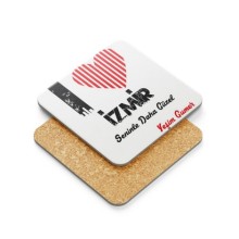 Kişiye Özel İzmir Seninle Daha Güzel Tema Metal Mantar Bardak Altlığı